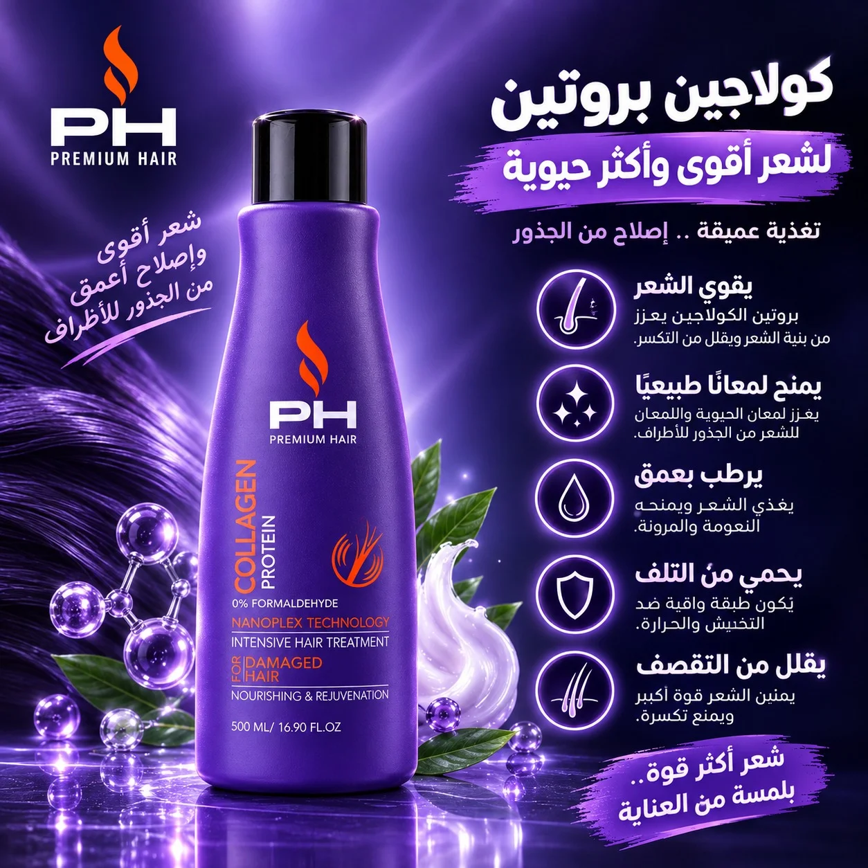PH, COLLAGEN PROTEIN (Hair Treatment for Damaged Hair) 500 ML
